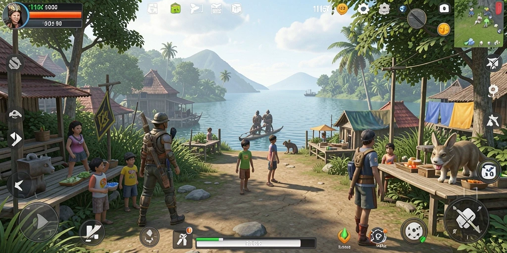 Tampilan gameplay 116X dengan karakter dan aktivitas menarik.