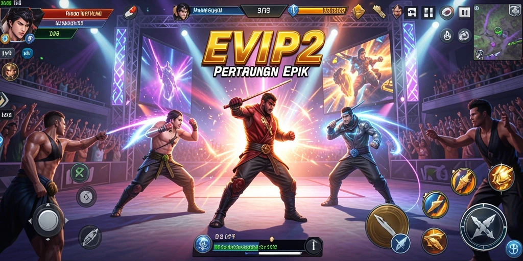 Tangkapan layar gameplay EVIP2 dengan aksi pertarungan yang mendebarkan.