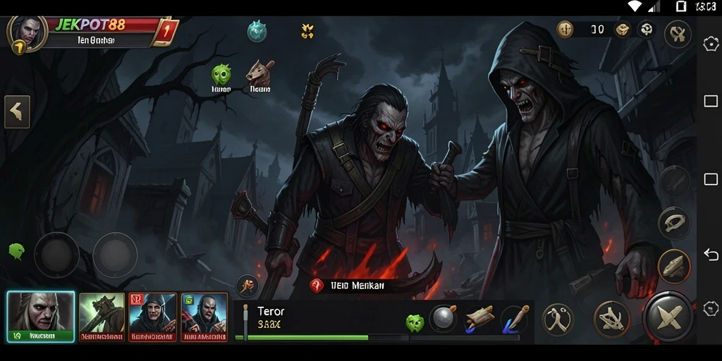 Screenshot gameplay JEKPOT88 menampilkan suasana menyeramkan yang penuh ketegangan.