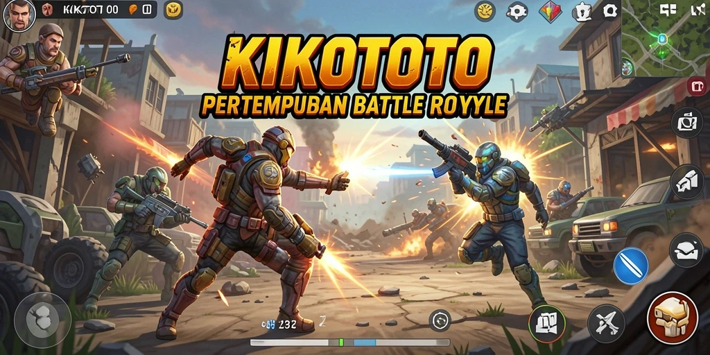 Screenshot gameplay KIKOTOTO menampilkan aksi bertempur intens dalam arena Battle Royale.