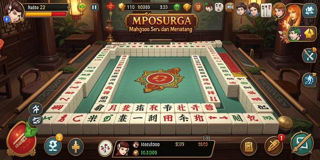 Tangkapan layar gameplay <strong>MPOSURGA</strong> menampilkan suasana permainan Mahjong yang menegangkan.