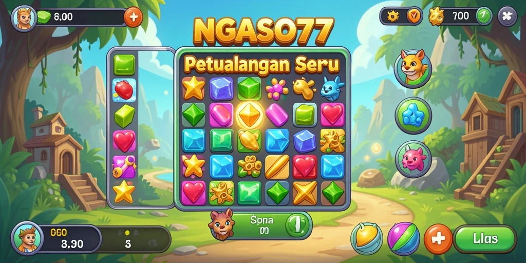 Tampilan gameplay seru dalam NGASO77 yang penuh warna dan menantang.