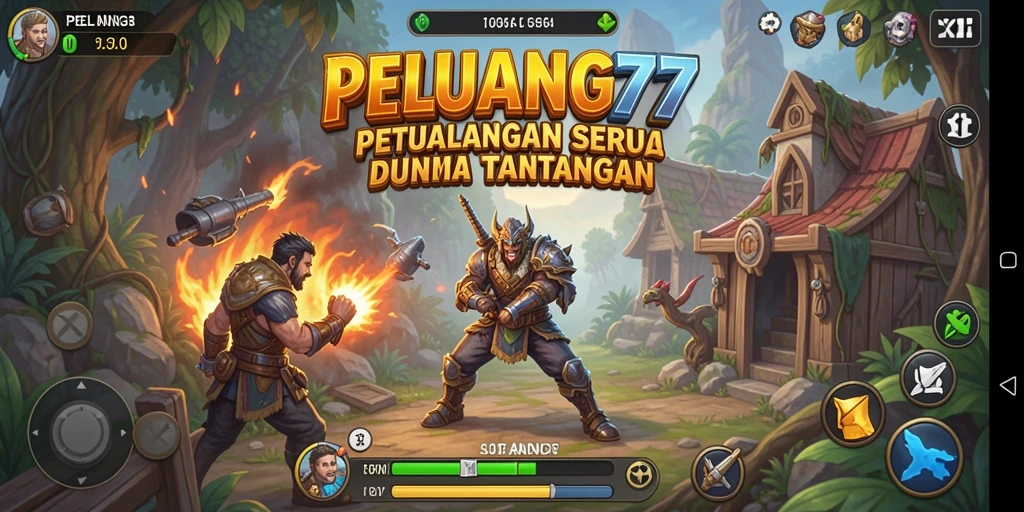 Tampilan screenshot PELUANG77 menampilkan karakter menjelajahi hutan misterius.