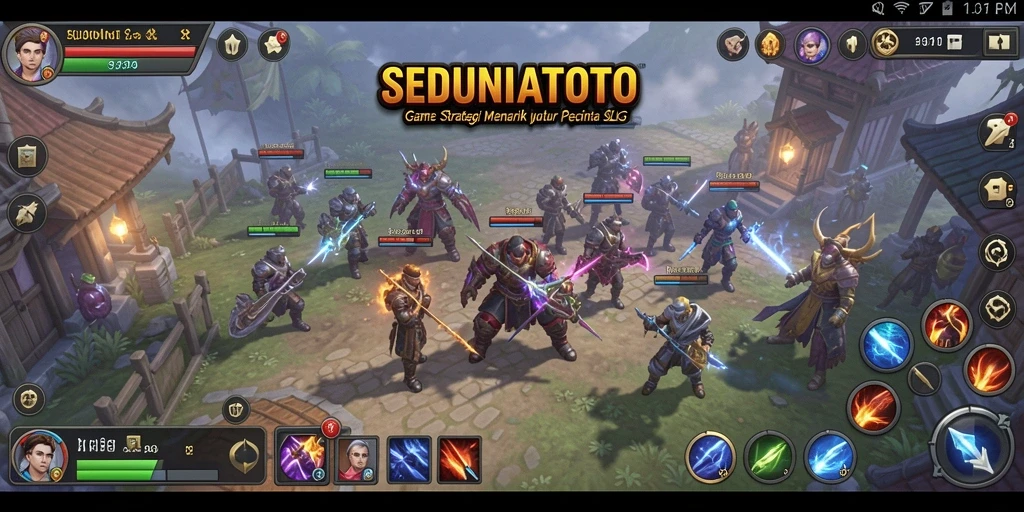 Screenshot gameplay SEDUNIATOTO menampilkan pertempuran seru dan strategi yang kompleks.