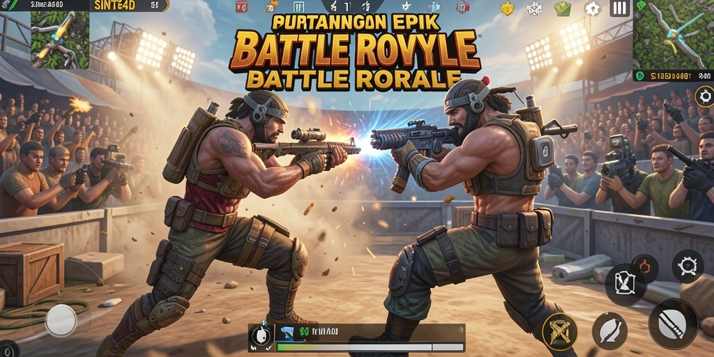 Tangkapan layar SINTE4D menampilkan aksi pertarungan seru dalam mode Battle Royale.