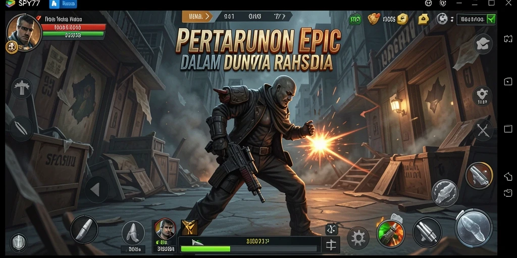 Tampilan aksi seru dalam gameplay SPY77.
